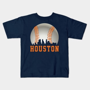 Vintage Houston TX Downtown Skyline Baseball For Gameday Kids T-Shirt